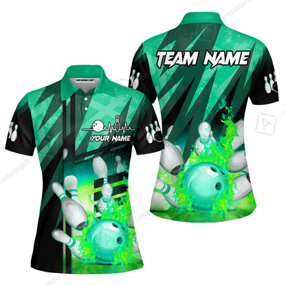 Customized Bowling Jersey Shirt, Bowling And Pins Abstract Grunge Texture XX Multicolor Option Customized Name And Team Zipper Polo Jerseys Shirts