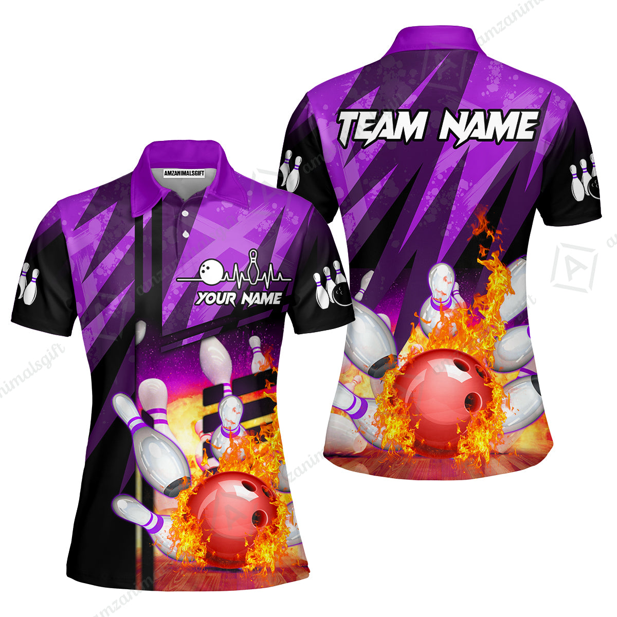 Customized Bowling Jersey Shirt, Bowling And Pins Abstract Grunge Texture XX Multicolor Option Customized Name And Team Zipper Polo Jerseys Shirts