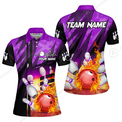Customized Bowling Jersey Shirt, Bowling And Pins Abstract Grunge Texture XX Multicolor Option Customized Name And Team Zipper Polo Jerseys Shirts