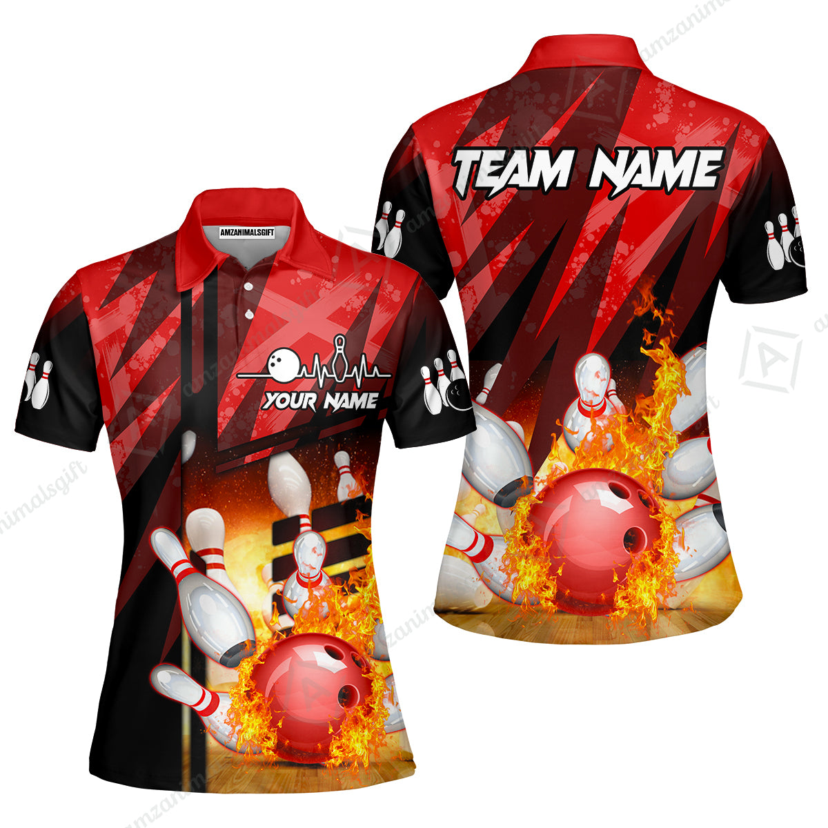 Customized Bowling Jersey Shirt, Bowling And Pins Abstract Grunge Texture XX Multicolor Option Customized Name And Team Zipper Polo Jerseys Shirts