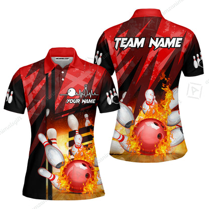 Customized Bowling Jersey Shirt, Bowling And Pins Abstract Grunge Texture XX Multicolor Option Customized Name And Team Zipper Polo Jerseys Shirts