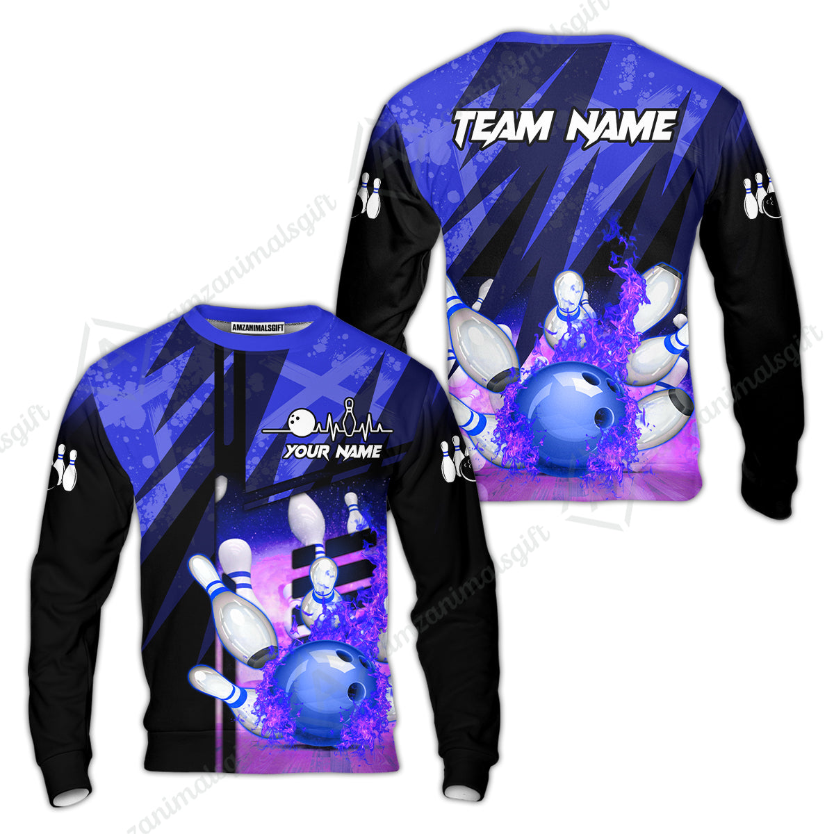 Customized Bowling Jersey Shirt, Bowling And Pins Abstract Grunge Texture XX Multicolor Option Customized Name And Team Zipper Polo Jerseys Shirts