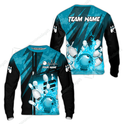 Customized Bowling Jersey Shirt, Bowling And Pins Abstract Grunge Texture XX Multicolor Option Customized Name And Team Zipper Polo Jerseys Shirts