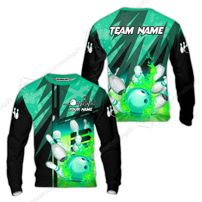 Customized Bowling Jersey Shirt, Bowling And Pins Abstract Grunge Texture XX Multicolor Option Customized Name And Team Zipper Polo Jerseys Shirts