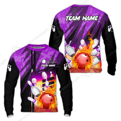 Customized Bowling Jersey Shirt, Bowling And Pins Abstract Grunge Texture XX Multicolor Option Customized Name And Team Zipper Polo Jerseys Shirts