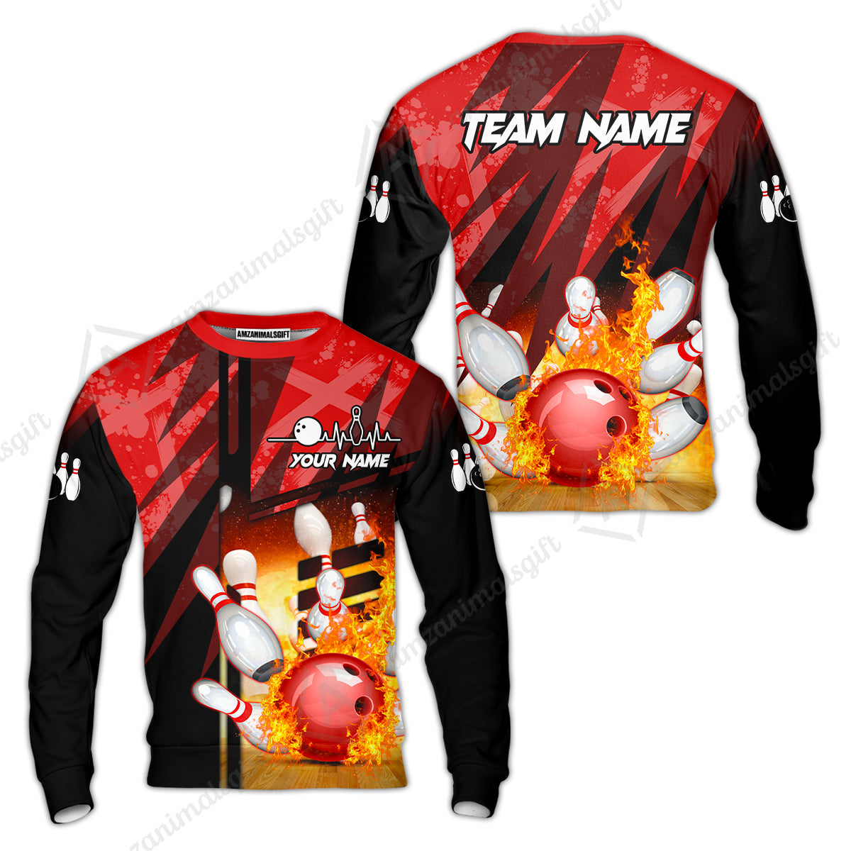Customized Bowling Jersey Shirt, Bowling And Pins Abstract Grunge Texture XX Multicolor Option Customized Name And Team Zipper Polo Jerseys Shirts