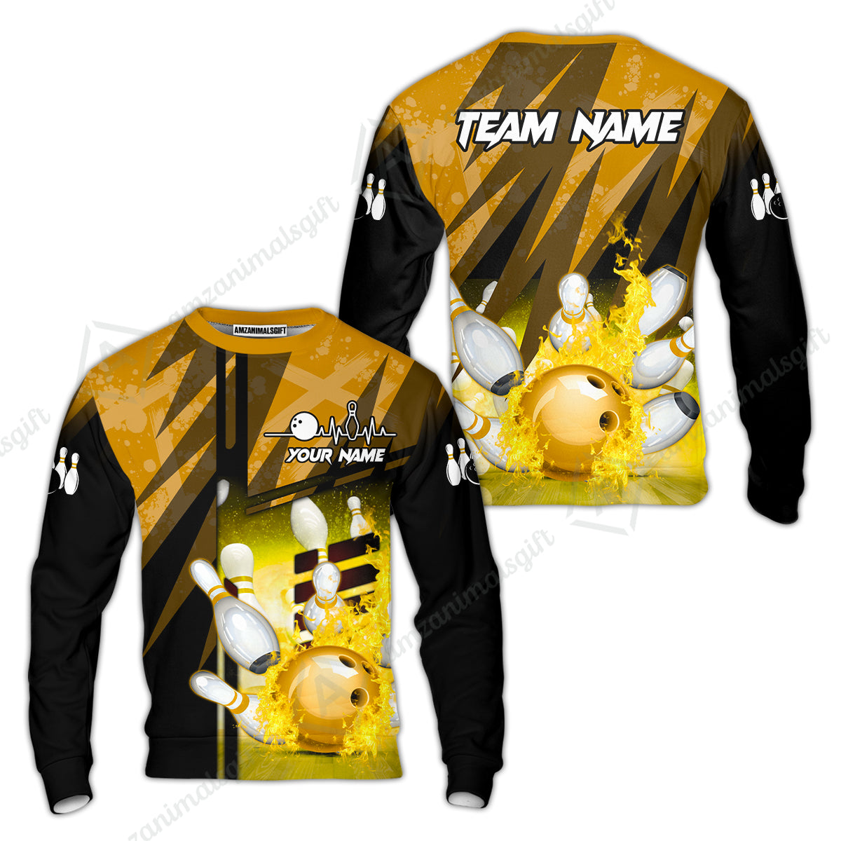 Customized Bowling Jersey Shirt, Bowling And Pins Abstract Grunge Texture XX Multicolor Option Customized Name And Team Zipper Polo Jerseys Shirts