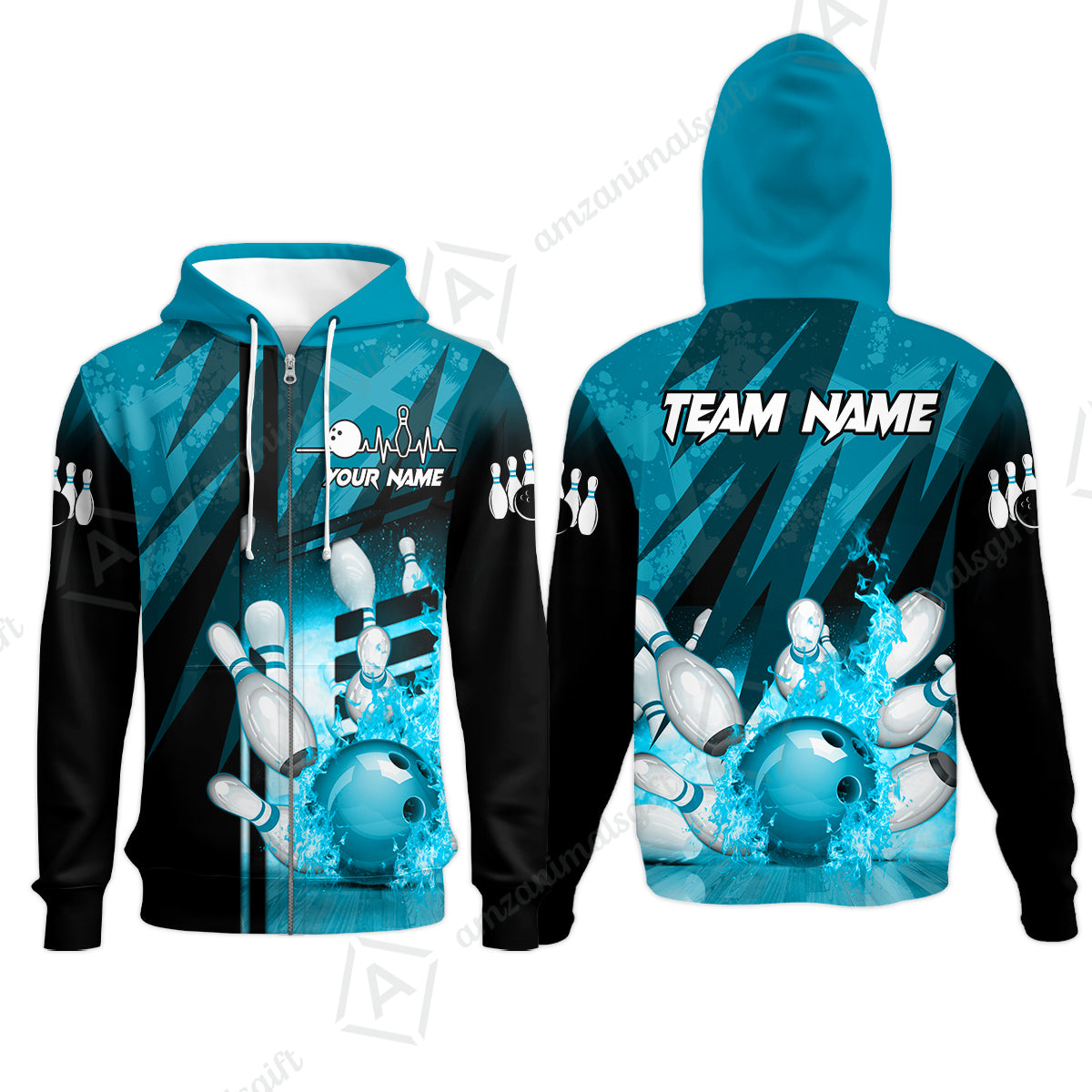 Customized Bowling Jersey Shirt, Bowling And Pins Abstract Grunge Texture XX Multicolor Option Customized Name And Team Zipper Polo Jerseys Shirts