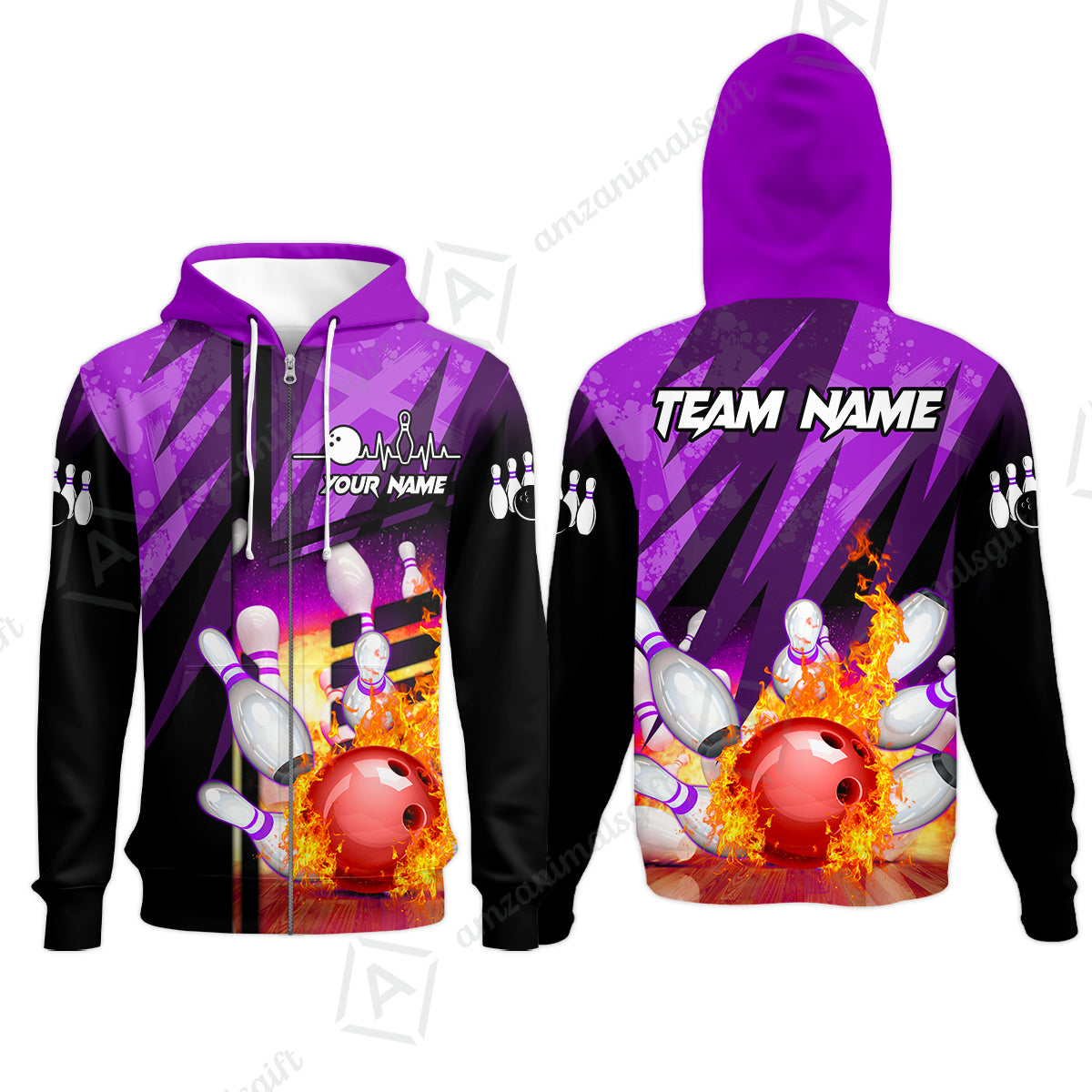 Customized Bowling Jersey Shirt, Bowling And Pins Abstract Grunge Texture XX Multicolor Option Customized Name And Team Zipper Polo Jerseys Shirts