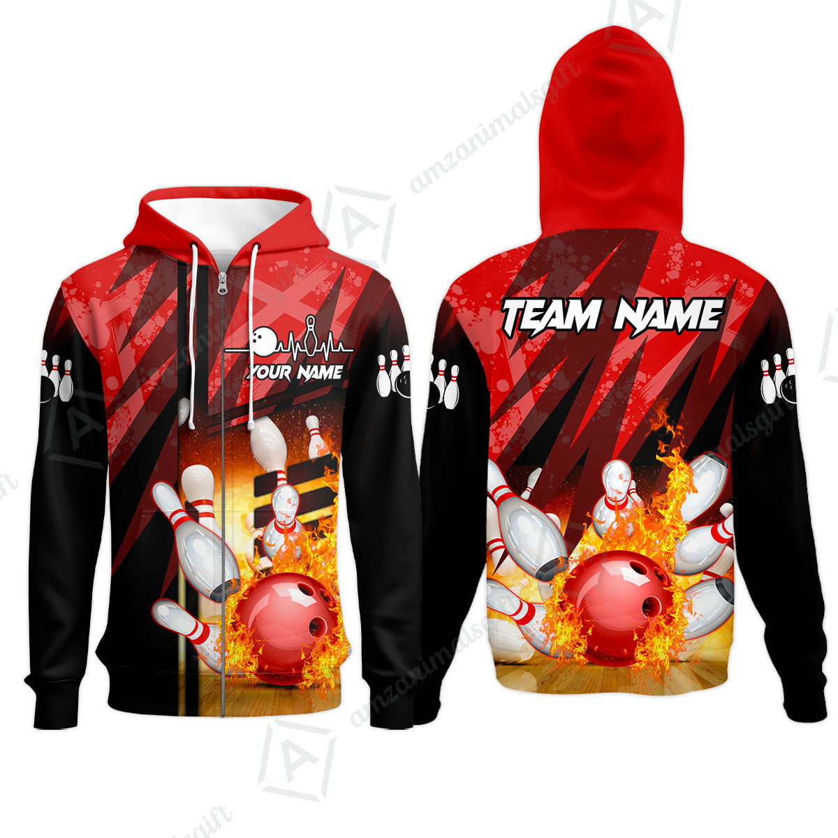 Customized Bowling Jersey Shirt, Bowling And Pins Abstract Grunge Texture XX Multicolor Option Customized Name And Team Zipper Polo Jerseys Shirts