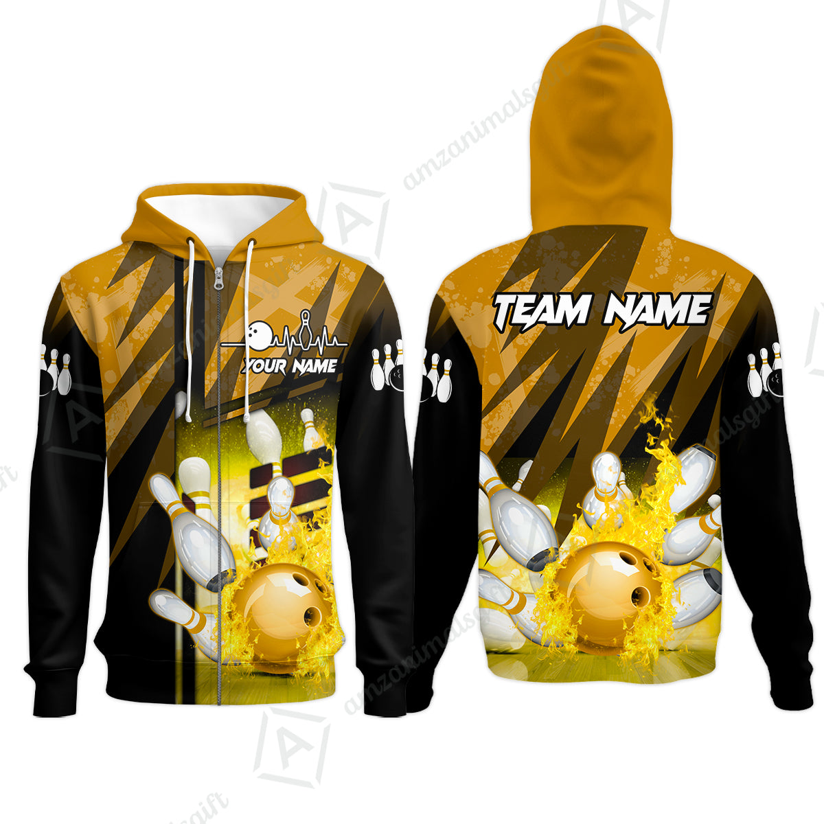 Customized Bowling Jersey Shirt, Bowling And Pins Abstract Grunge Texture XX Multicolor Option Customized Name And Team Zipper Polo Jerseys Shirts