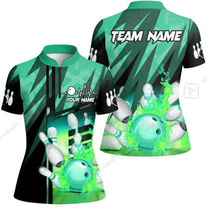 Customized Bowling Jersey Shirt, Bowling And Pins Abstract Grunge Texture XX Multicolor Option Customized Name And Team Zipper Polo Jerseys Shirts