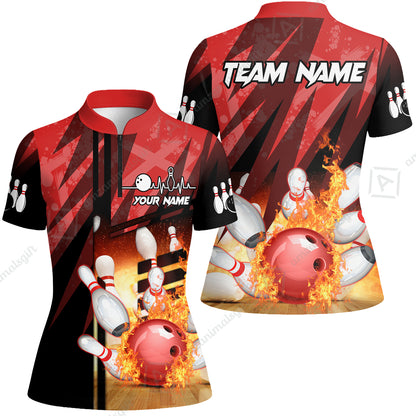 Customized Bowling Jersey Shirt, Bowling And Pins Abstract Grunge Texture XX Multicolor Option Customized Name And Team Zipper Polo Jerseys Shirts