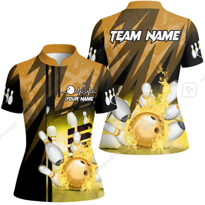 Customized Bowling Jersey Shirt, Bowling And Pins Abstract Grunge Texture XX Multicolor Option Customized Name And Team Zipper Polo Jerseys Shirts
