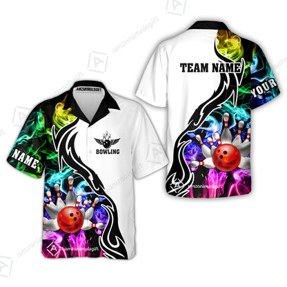 Customized Bowling Polo Shirt, Bowling And Pins Multicolor Smoke Pattern Customized Name And Team Polo Jerseys Shirts