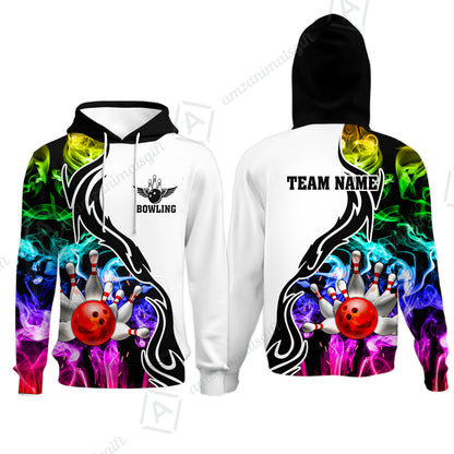 Customized Bowling Polo Shirt, Bowling And Pins Multicolor Smoke Pattern Customized Name And Team Polo Jerseys Shirts