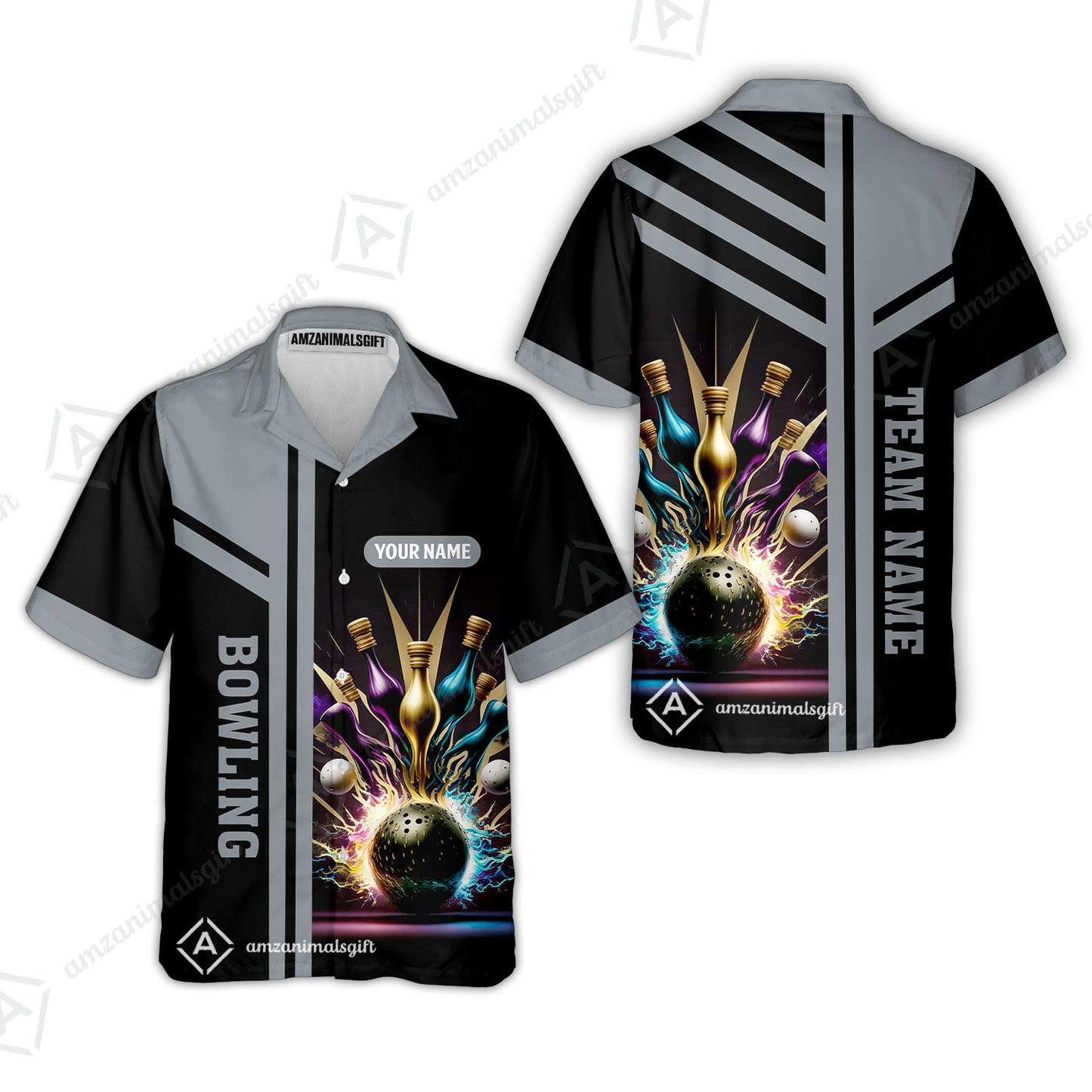 Customized Bowling Unisex Polo, Bowling And Pins Premium Professional Multicolor Option Customized Name And Team Zipper Polo Jerseys Shirts
