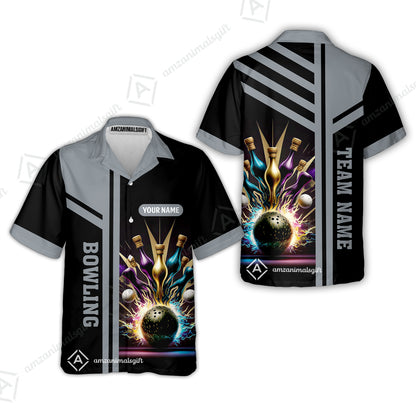 Customized Bowling Unisex Polo, Bowling And Pins Premium Professional Multicolor Option Customized Name And Team Zipper Polo Jerseys Shirts