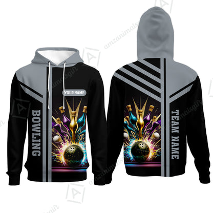 Customized Bowling Unisex Polo, Bowling And Pins Premium Professional Multicolor Option Customized Name And Team Zipper Polo Jerseys Shirts