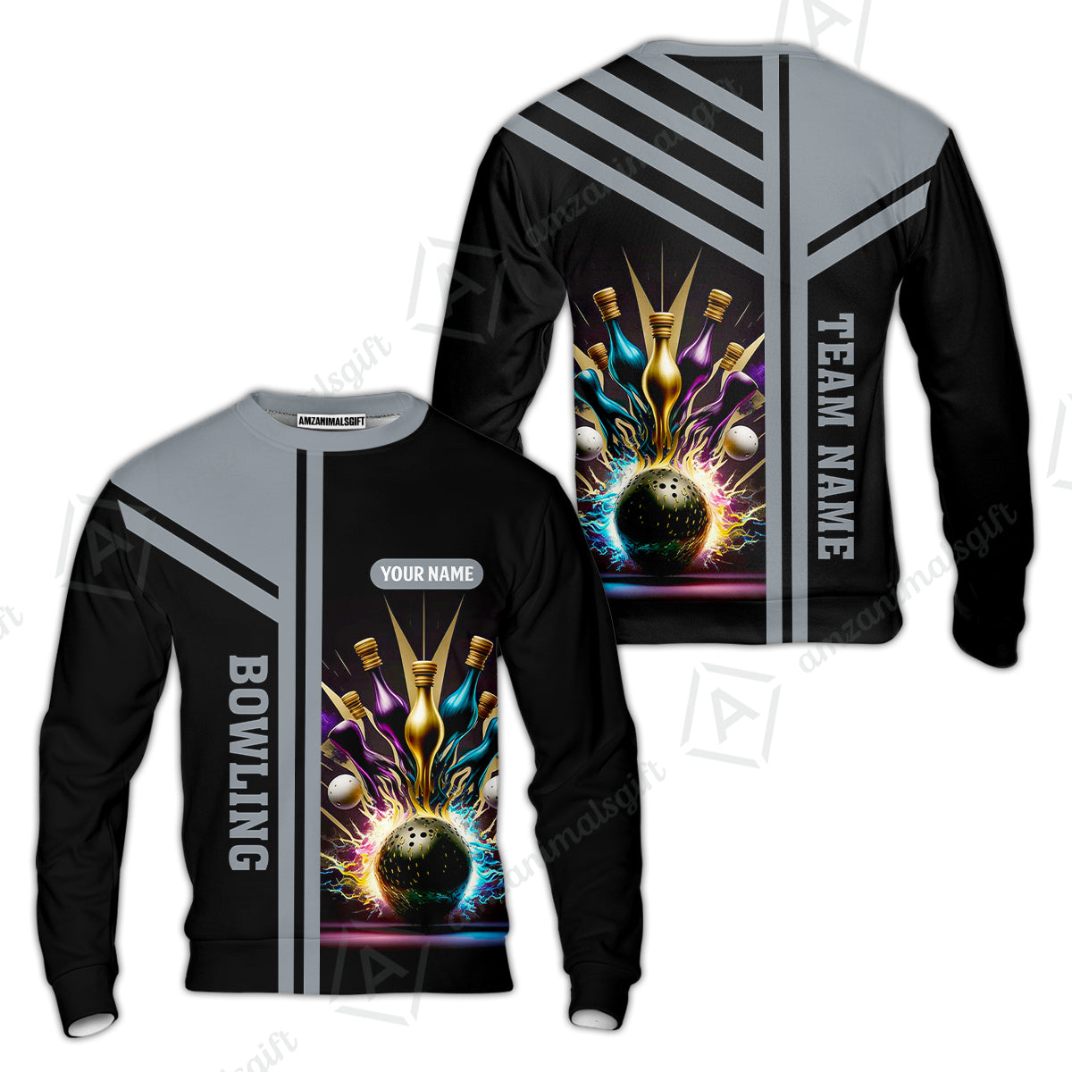 Customized Bowling Unisex Polo, Bowling And Pins Premium Professional Multicolor Option Customized Name And Team Zipper Polo Jerseys Shirts