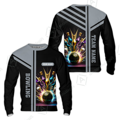 Customized Bowling Unisex Polo, Bowling And Pins Premium Professional Multicolor Option Customized Name And Team Zipper Polo Jerseys Shirts