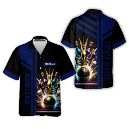 Customized Bowling Unisex Polo, Bowling And Pins Premium Professional Multicolor Option Customized Name And Team Zipper Polo Jerseys Shirts