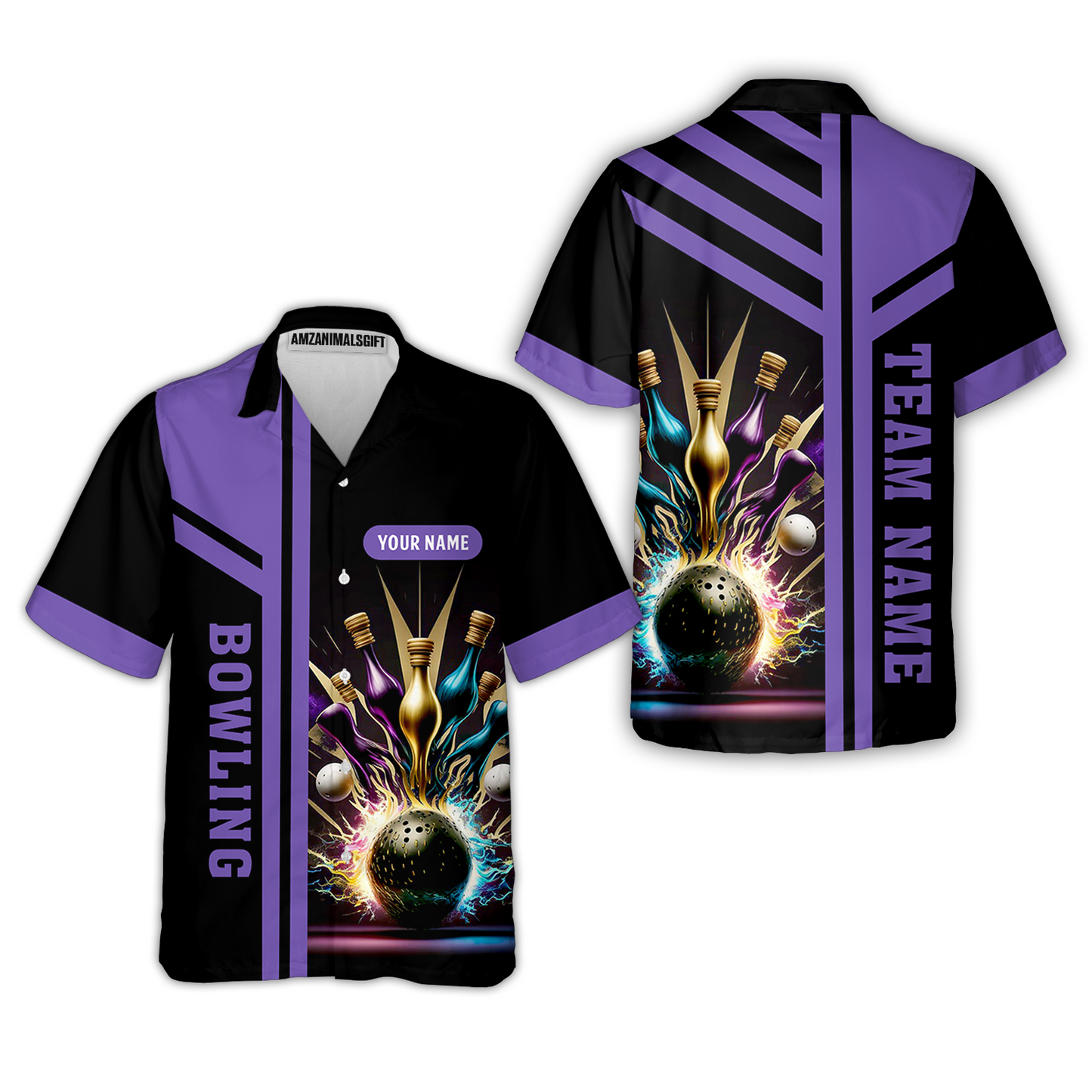 Customized Bowling Unisex Polo, Bowling And Pins Premium Professional Multicolor Option Customized Name And Team Zipper Polo Jerseys Shirts