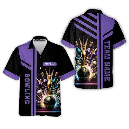 Customized Bowling Unisex Polo, Bowling And Pins Premium Professional Multicolor Option Customized Name And Team Zipper Polo Jerseys Shirts