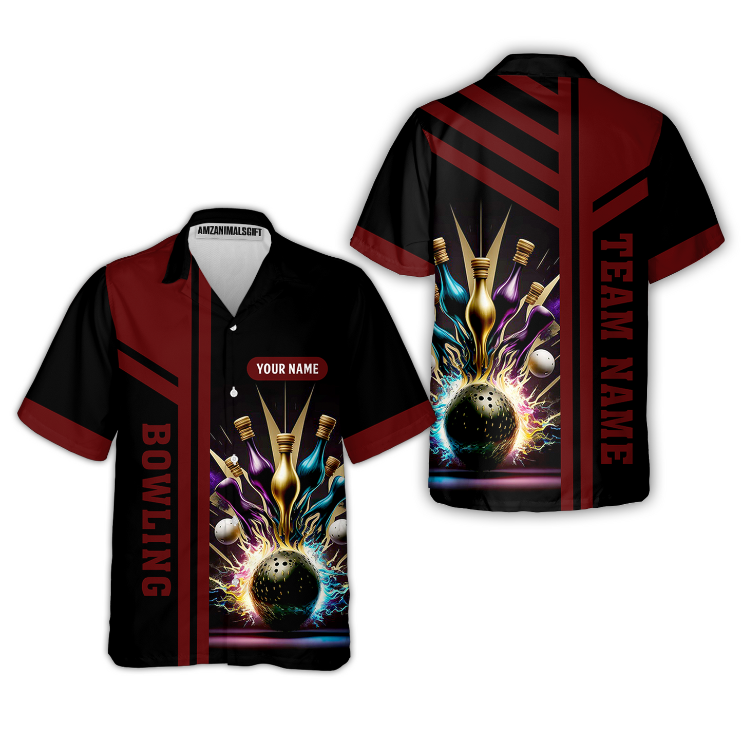 Customized Bowling Unisex Polo, Bowling And Pins Premium Professional Multicolor Option Customized Name And Team Zipper Polo Jerseys Shirts