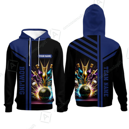 Customized Bowling Unisex Polo, Bowling And Pins Premium Professional Multicolor Option Customized Name And Team Zipper Polo Jerseys Shirts