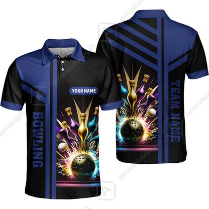 Customized Bowling Unisex Polo, Bowling And Pins Premium Professional Multicolor Option Customized Name And Team Zipper Polo Jerseys Shirts