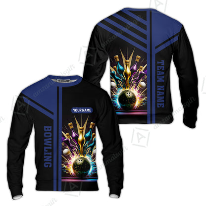 Customized Bowling Unisex Polo, Bowling And Pins Premium Professional Multicolor Option Customized Name And Team Zipper Polo Jerseys Shirts