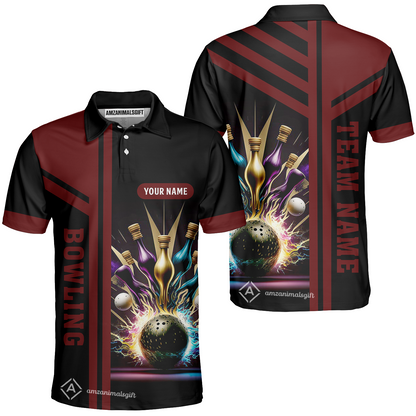 Customized Bowling Unisex Polo, Bowling And Pins Premium Professional Multicolor Option Customized Name And Team Zipper Polo Jerseys Shirts