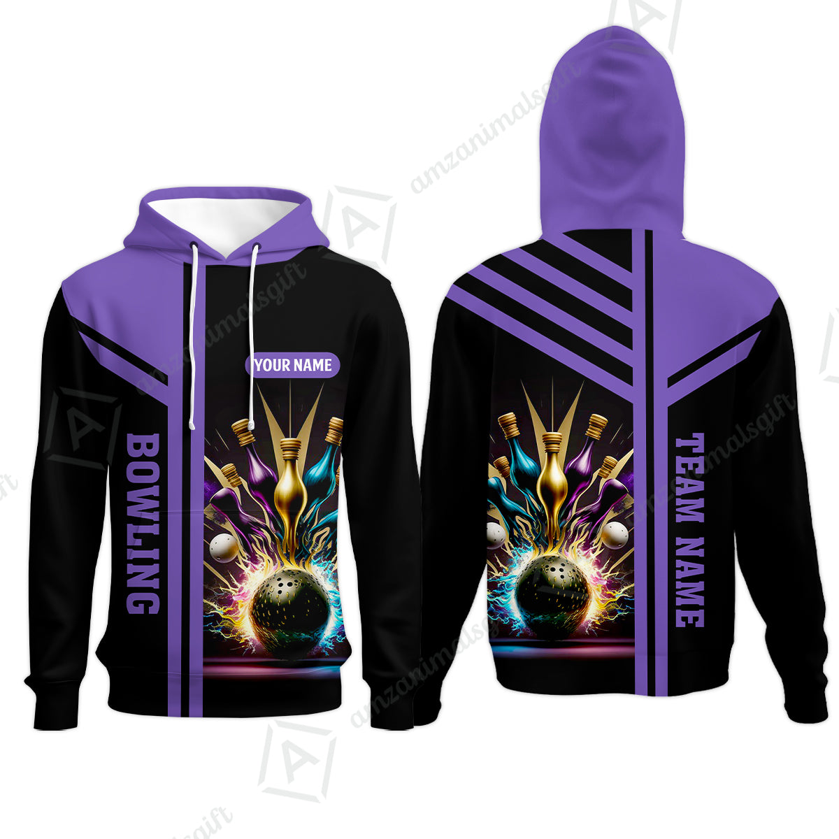 Customized Bowling Unisex Polo, Bowling And Pins Premium Professional Multicolor Option Customized Name And Team Zipper Polo Jerseys Shirts