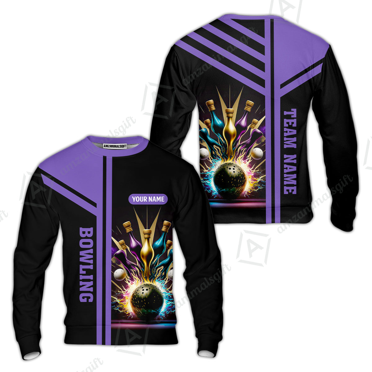 Customized Bowling Unisex Polo, Bowling And Pins Premium Professional Multicolor Option Customized Name And Team Zipper Polo Jerseys Shirts