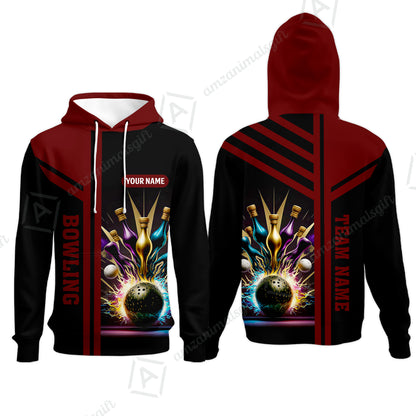 Customized Bowling Unisex Polo, Bowling And Pins Premium Professional Multicolor Option Customized Name And Team Zipper Polo Jerseys Shirts