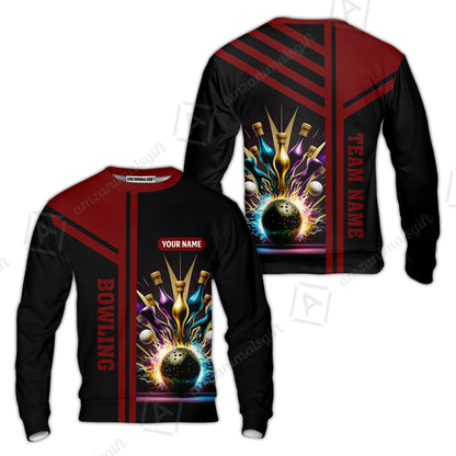 Customized Bowling Unisex Polo, Bowling And Pins Premium Professional Multicolor Option Customized Name And Team Zipper Polo Jerseys Shirts