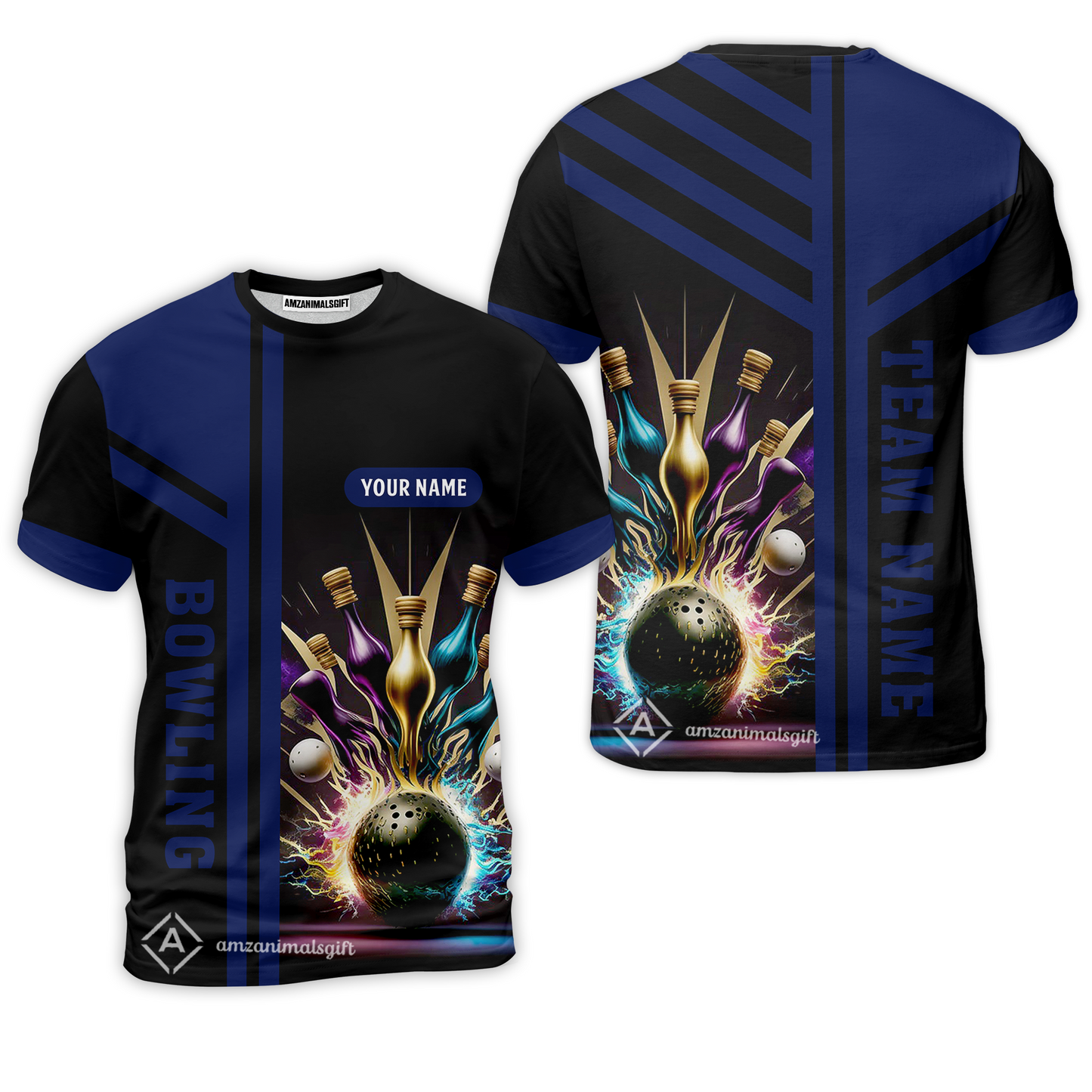 Customized Bowling Unisex Polo, Bowling And Pins Premium Professional Multicolor Option Customized Name And Team Zipper Polo Jerseys Shirts