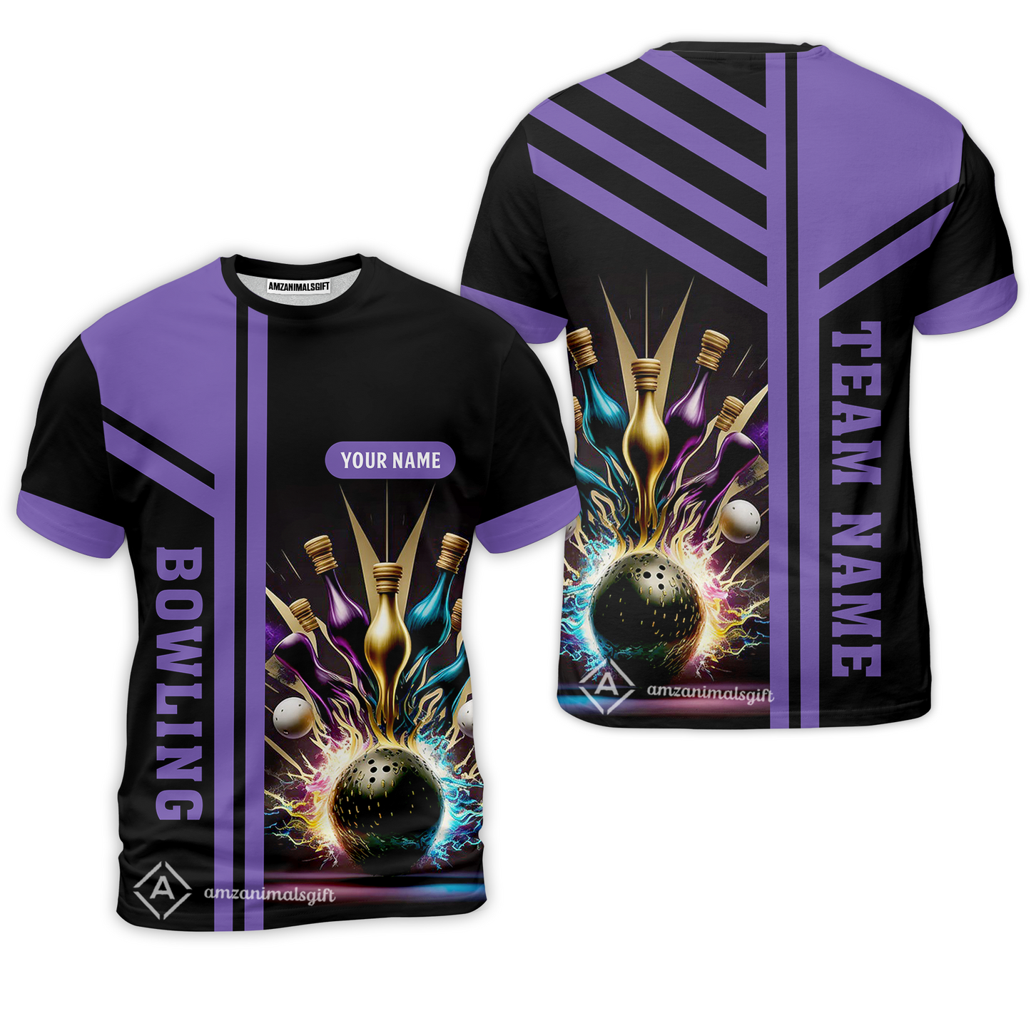 Customized Bowling Unisex Polo, Bowling And Pins Premium Professional Multicolor Option Customized Name And Team Zipper Polo Jerseys Shirts