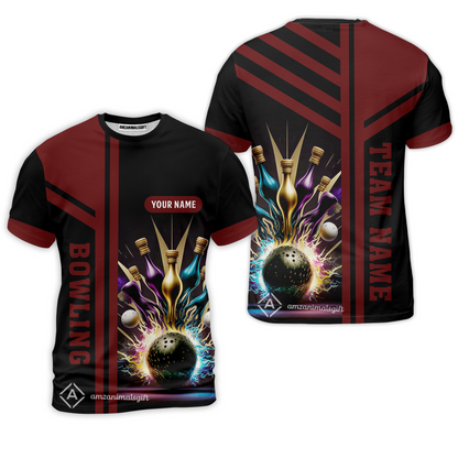 Customized Bowling Unisex Polo, Bowling And Pins Premium Professional Multicolor Option Customized Name And Team Zipper Polo Jerseys Shirts