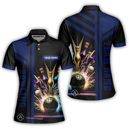 Customized Bowling Unisex Polo, Bowling And Pins Premium Professional Multicolor Option Customized Name And Team Zipper Polo Jerseys Shirts