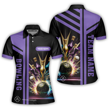 Customized Bowling Unisex Polo, Bowling And Pins Premium Professional Multicolor Option Customized Name And Team Zipper Polo Jerseys Shirts