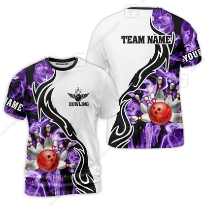 Customized Bowling Unisex Polo Shirt, Bowling And Pins Purple Smoke Pattern Customized Name And Team Polo Jerseys Shirts