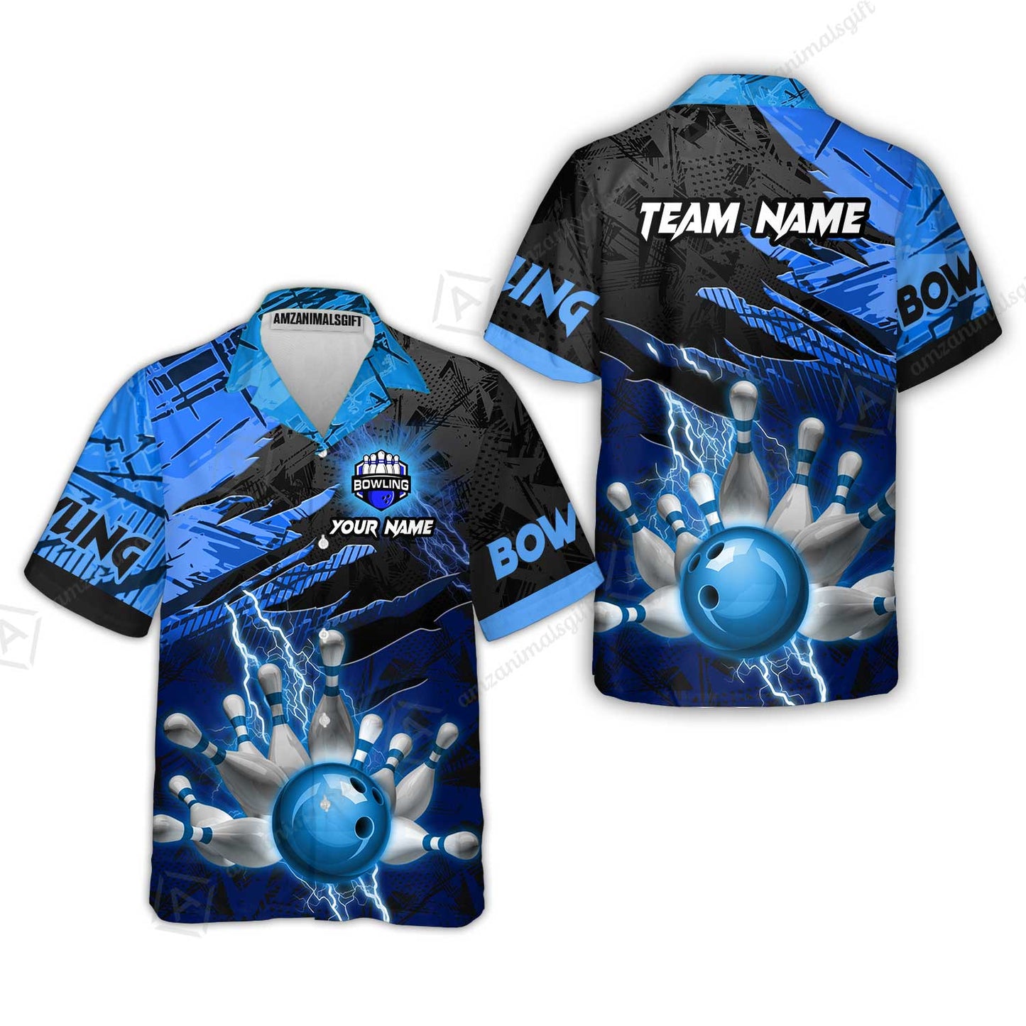 Customized Bowling Unisex Polo Shirt, Bowling And Pins Thunder Break Multicolor Option Customized Name And Team Name Zipper Polo Jerseys Shirts