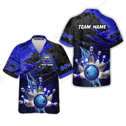 Customized Bowling Unisex Polo Shirt, Bowling And Pins Thunder Break Multicolor Option Customized Name And Team Name Zipper Polo Jerseys Shirts