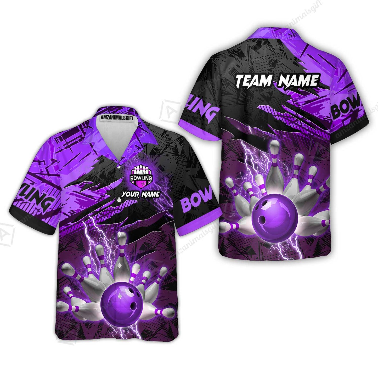 Customized Bowling Unisex Polo Shirt, Bowling And Pins Thunder Break Multicolor Option Customized Name And Team Name Zipper Polo Jerseys Shirts