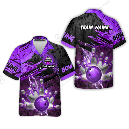 Customized Bowling Unisex Polo Shirt, Bowling And Pins Thunder Break Multicolor Option Customized Name And Team Name Zipper Polo Jerseys Shirts