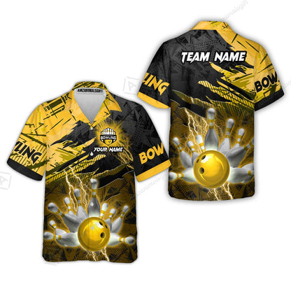 Customized Bowling Unisex Polo Shirt, Bowling And Pins Thunder Break Multicolor Option Customized Name And Team Name Zipper Polo Jerseys Shirts