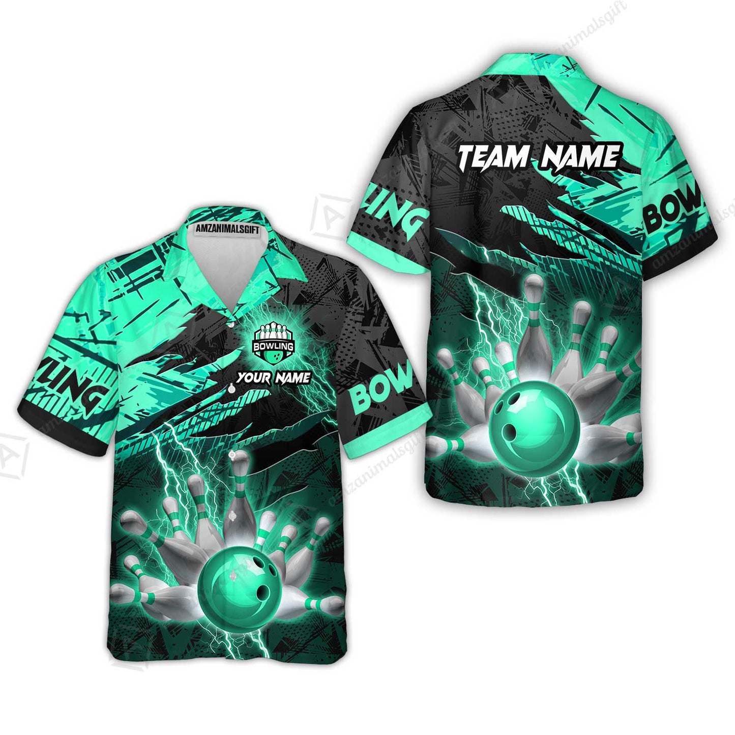 Customized Bowling Unisex Polo Shirt, Bowling And Pins Thunder Break Multicolor Option Customized Name And Team Name Zipper Polo Jerseys Shirts