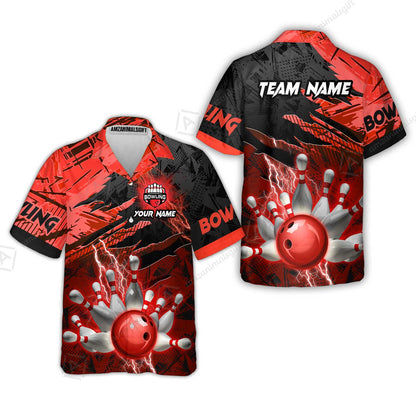 Customized Bowling Unisex Polo Shirt, Bowling And Pins Thunder Break Multicolor Option Customized Name And Team Name Zipper Polo Jerseys Shirts